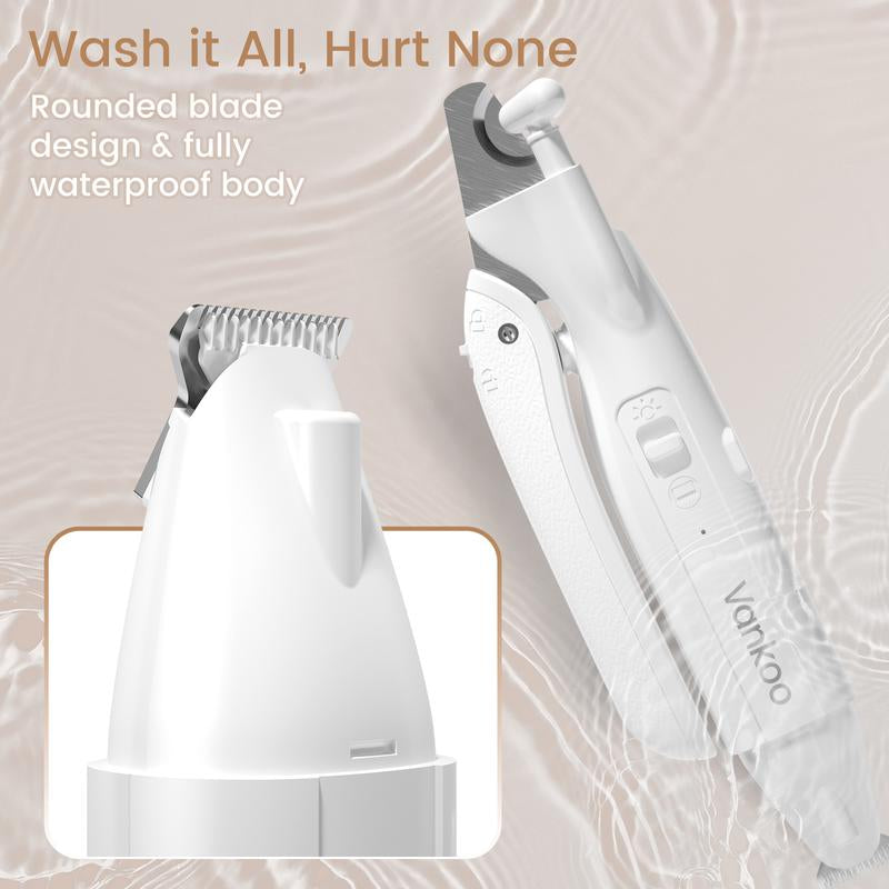 Vankoo 2-In-1 LED Dog Nail Clipper & Paw Hair Trimmer – Rechargeable, Waterproof, and Safe Grooming for Dogs & Cats