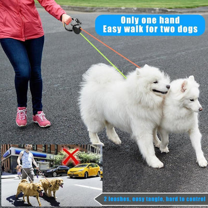 Upgrade Your Walks with the Retractable Dual Dog Leash - Tangle-Free Design for Small & Medium Puppies!