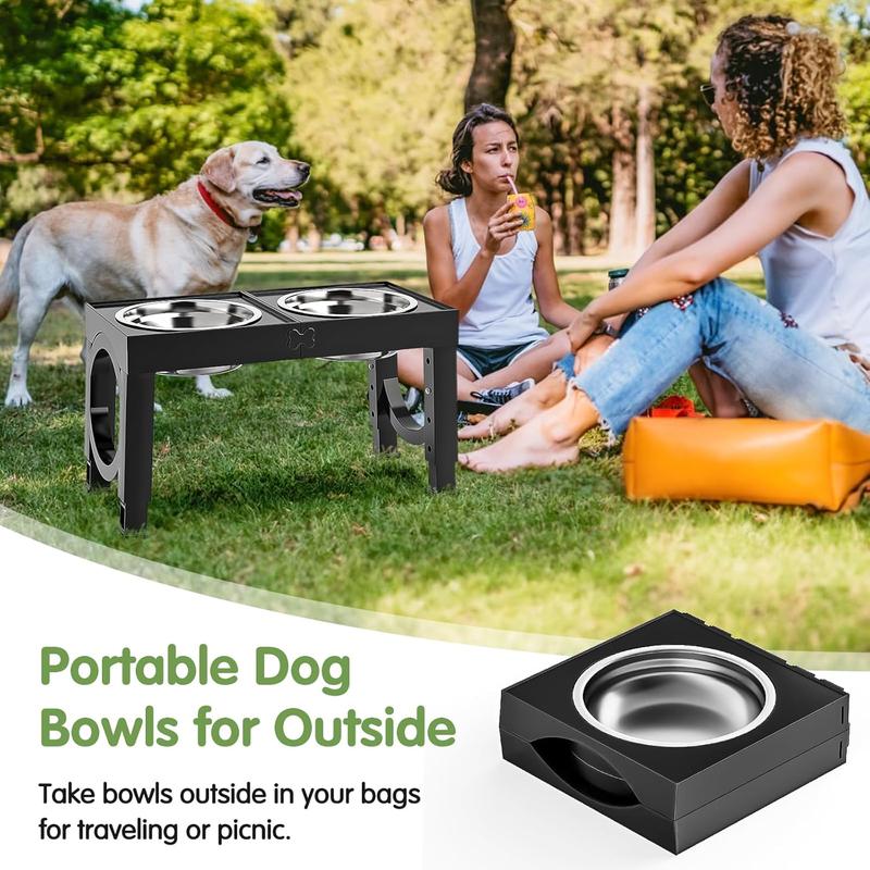 Elevate Your Dog's Dining Experience: Adjustable Raised Dog Bowl Stand with Dual Stainless Steel Bowls for Large & Medium Breeds - Non-Slip, Joint-Friendly Design in Sleek Black