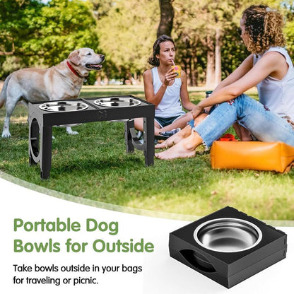 Elevate Your Dog's Dining Experience: Adjustable Raised Dog Bowl Stand with Dual Stainless Steel Bowls for Large & Medium Breeds - Non-Slip, Joint-Friendly Design in Sleek Black