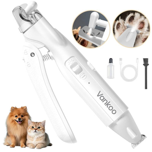 Vankoo 2-In-1 LED Dog Nail Clipper & Paw Hair Trimmer – Rechargeable, Waterproof, and Safe Grooming for Dogs & Cats