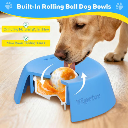 Yipetor No-Spill Slow Feeder Dog Bowl with Rolling Ball - Ideal for Bone Broth, Yogurt, and Post-Surgery Nutrition for Dogs and Cats