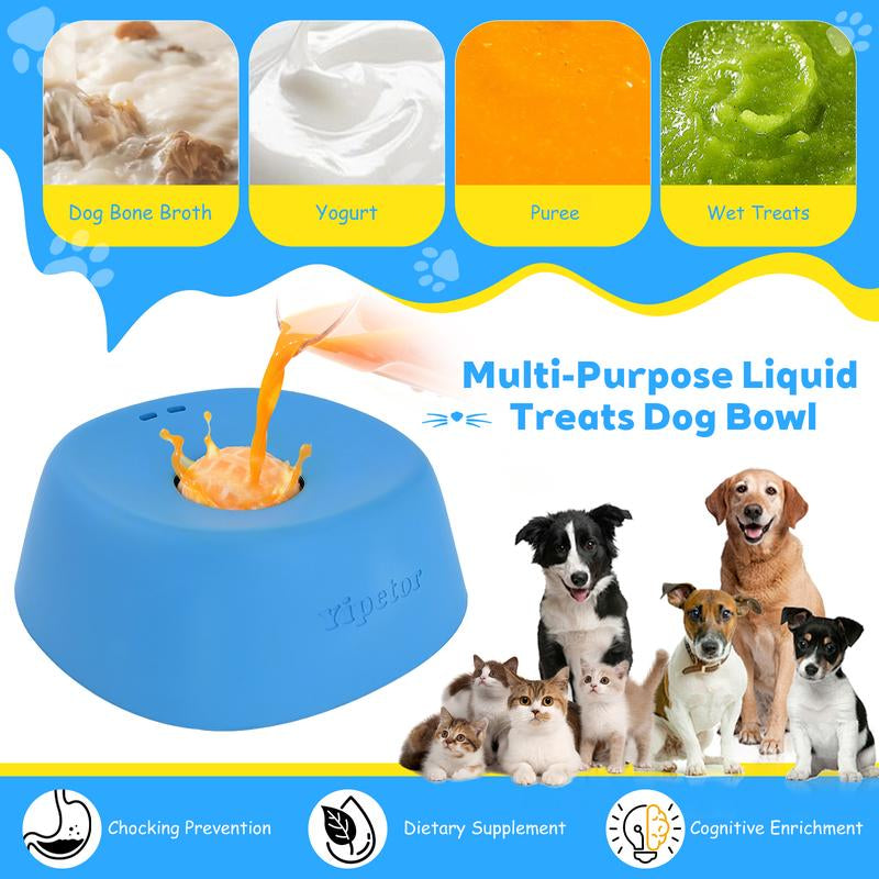 Yipetor No-Spill Slow Feeder Dog Bowl with Rolling Ball - Ideal for Bone Broth, Yogurt, and Post-Surgery Nutrition for Dogs and Cats