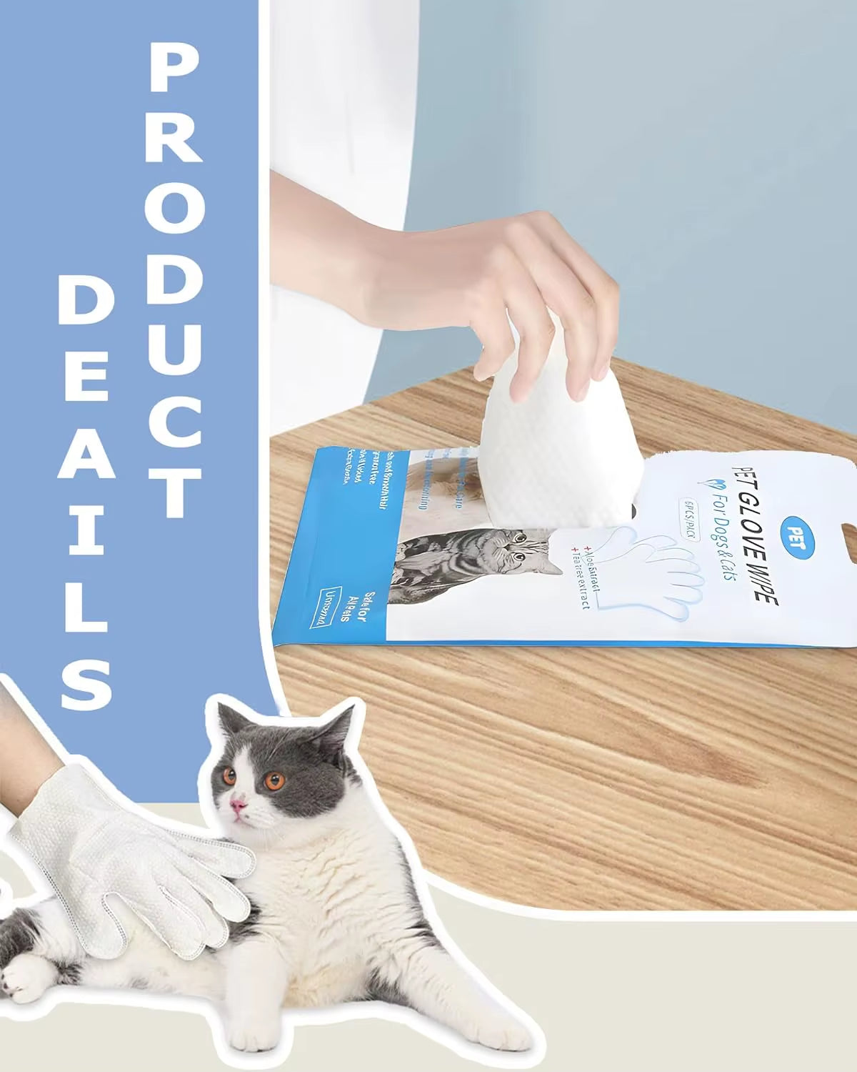 Effortless Pet Care: Deodorizing Cleaning Wipes Gloves for Dogs and Cats - Perfect for Daily Grooming and Hygiene!