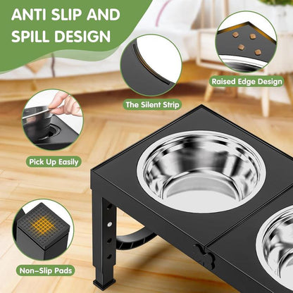 Elevate Your Dog's Dining Experience: Adjustable Raised Dog Bowl Stand with Dual Stainless Steel Bowls for Large & Medium Breeds - Non-Slip, Joint-Friendly Design in Sleek Black