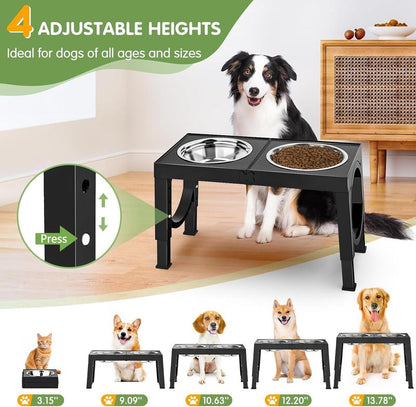 Elevate Your Dog's Dining Experience: Adjustable Raised Dog Bowl Stand with Dual Stainless Steel Bowls for Large & Medium Breeds - Non-Slip, Joint-Friendly Design in Sleek Black